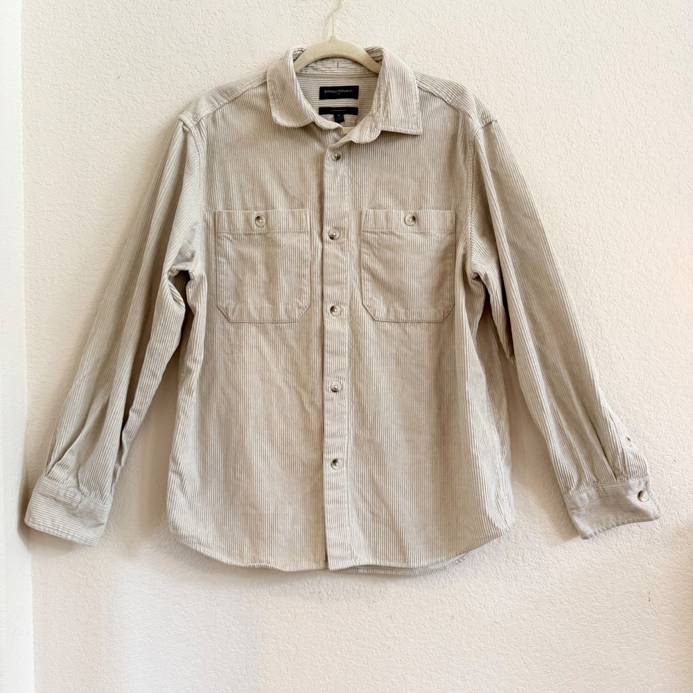 Banana Republic Mens Corduroy Shacket Shirt Beige Long Sleeve Cotton Med‎